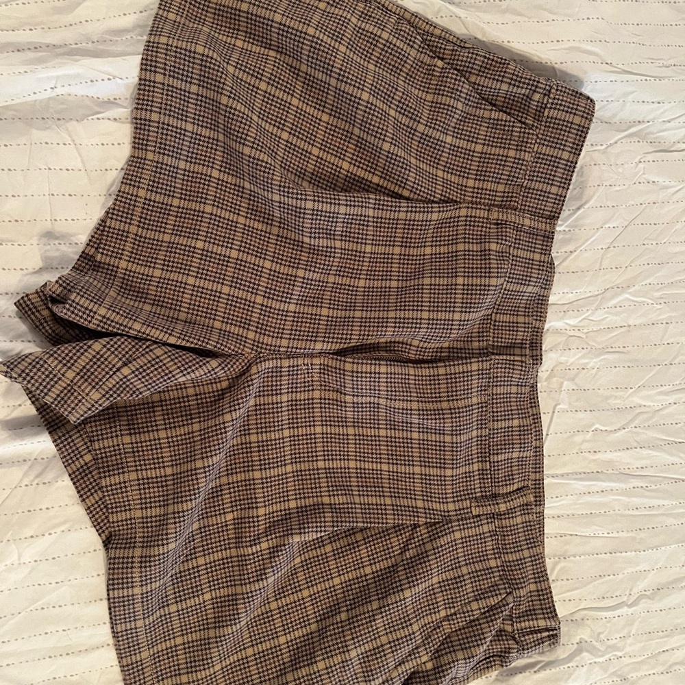 American Eagle Outfitters High Waist Plaid Trouser Shorts - Brown and Black